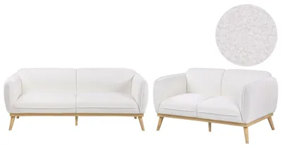 Zdjęcie produktu dla BELIANI Komplet wypoczynkowy dla 5 osób biały boucle tapicerowany sofa 2-osobowa i 3-osobowa drewniane nóżki w stylu skandynawskim kanapa