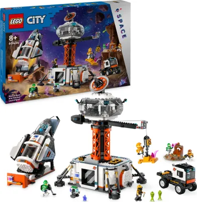 Produktbild von LEGO Weltraum-Raumschiff mit Raumbasis & Startrampe, inkl. 6 Minifiguren (Roboter, Aliens), 1.422 Teile, 60434, 33x19x29 cm (HxBxT), kompatibel mit LEGO City Weltraum, Luftschleuse, LEGO Builder App