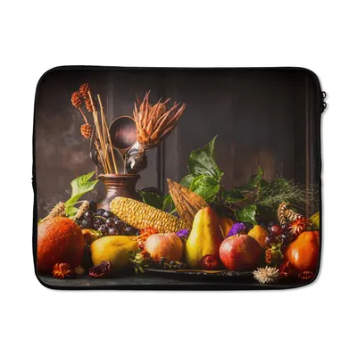 Produktbild von MuchoWow® Laptop Hülle 17 Zoll Laptoptasche Gemüse - Obst - Rustikal - Tisch - Zipper - Schutzabdeckung