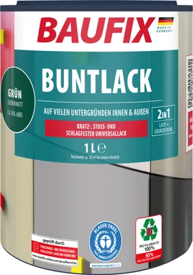 Produktbild von BAUFIX Buntlack grün seidenmatt, 1 Liter, Lackfarbe