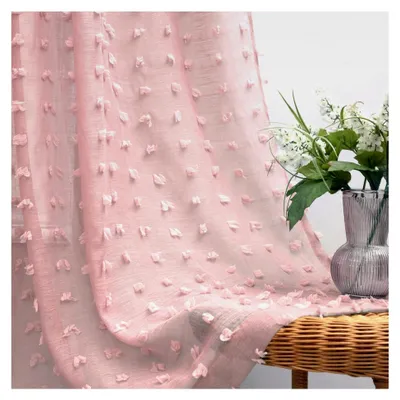 Produktbild von Durchsichtige Vorhänge mit Schleifen, Blumen, Pompons, Boho, Spitze, für Himmelbett, Schlafzimmer, Schrank, 2 Paneele, 213 cm lang, Hellrosa/blass malvenfarben