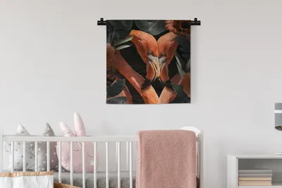 Produktbild von MuchoWow® Wandteppich Wandbehang Flamingo - Blätter - Blumen 60x60 cm Tapisserie Dekoration Wandtuch - Dekorationen - Wand Decke