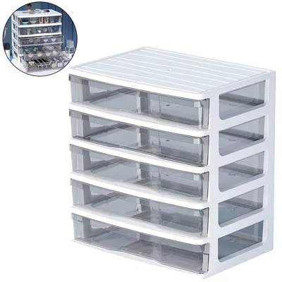 Produktbild von Schubladenbox 5 Ebenen transparent Kunststoff Organizer 23,5cm mit Stopper für Büro Schreibtisch Kosmetik Aufbewahrung
