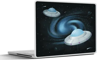 Produktbild von MuchoWow® Laptop Aufkleber Sticker Cover Eine Illustration von zwei UFOs - Jungen - Mädchen - Kinder - Kinder 32.5x23.5 cm - Sticker für Laptop - Selbstklebend