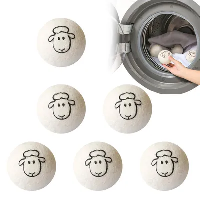 Imagen del producto de Bolas secadoras de lana natural, 6 unidades, diámetro 6 cm, para secadora de ropa