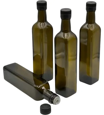 Image de Devitre, 4 bouteilles d'huile de 500 ml, bouteilles en verre brun avec bec verseur et étiquettes