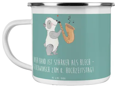 Produktbild von Mr. & Mrs. Panda Pott 8. Hochzeitstag Blechhochzeit - Meeresbrise - Geschenk, Partnerschaft, Heirat, Geschenke, becher emaille, Hochzeit, Teetasse, Tasse, Heiraten, Liebe