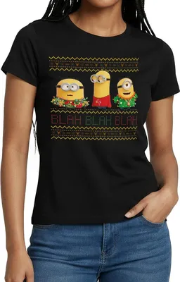 Produktbild von Spreadshirt Minions Ugly X-Mas Blah Ugly Christmas Weihnachten Frauen T-Shirt, M, Schwarz