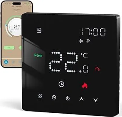 Obrázek produktu pro BEOK CONTROLS Podlahové topení Termostat Digitální pro vodní podlahové topení a plynový kotel, Smart WiFi termostaty Pokojový termostat Termostat topení Kompatibilní s Alexa, Google Home 230 V 3 A Černý