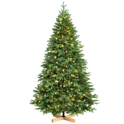 Produktbild von Vankel Künstlicher Weihnachtsbaum mit Beleuchtung 210 cm, PE & PVC Tannenbaum, 400 Lampen, Ø 130 cm, Holzständer, Weihnachtsdeko Grün