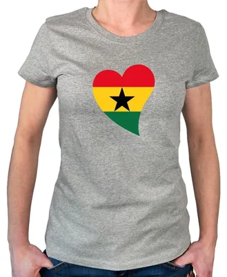 Produktbild von Huuraa Damen T-Shirt Ghana Flagge Herz XL Sport Grey Bio Baumwolle Fairtrade Damenshirt Geschenkidee