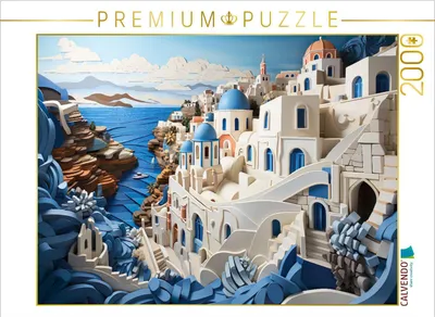 Produktbild von CALVENDO Puzzle Santorini in Papierschichtkunst | 2000 Teile Lege-Größe 90x67cm Foto-Puzzle für glückliche Stunden