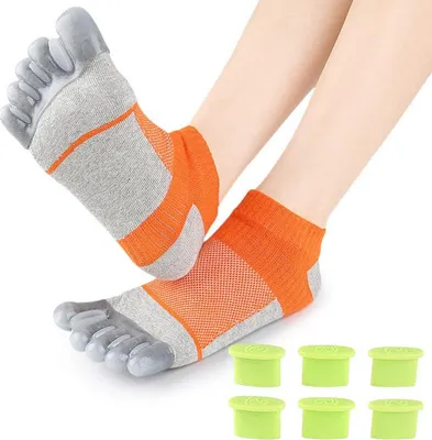 Produktbild von INF Verstellbare Zehenspreizer Socken - Hallux Valgus Korrektur & Ausrichtung Grau+Orange