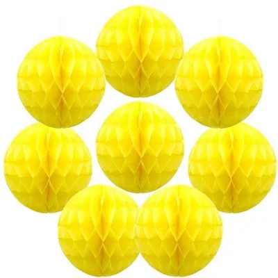 Image de Lot de 8 boules en papier jaune en nid d'abeille pour la décoration de fête