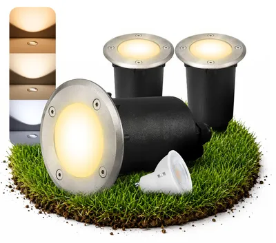 Produktbild von SSC-LUXon 3x Bodeneinbauleuchte MARNE für Aussen IP67 - mit LED GU10 230V 5W LumiFLEX 3CCT - runder Bodenstrahler mit Milchglas & Klarglas