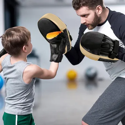 Productafbeelding van 3-in-1 bokshandschoenen en stootkussen set voor kinderen – Verstelbare stootkussens en focuspads voor taekwondo en boksen