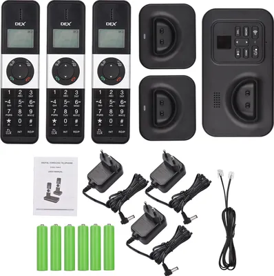 Obrázek produktu pro BISOFICE D1002 TAM-T Bezdrátový telefon se 3 sluchátky a záznamníkem ID volajícího/čekání hovoru 1,6" LCD displej se 3 řádky Nabíjecí baterie Podpora 16 jazyků pro kancelář Domácí konference