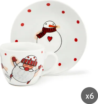 Zdjęcie produktu dla Excelsa Zestaw 6 filiżanek do espresso ze spodkami Bałwanek Porcelana 9 Cl Kolorowy