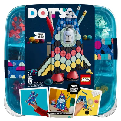 Produktbild von LEGO 41936 DOTS Raketen Stiftehalter Bastelset für Kinder, Kinderzimmer-Deko, Kreativset