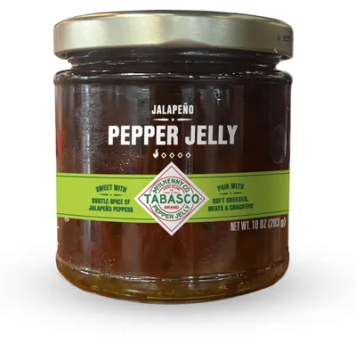 Zdjęcie produktu dla TABASCO® Pepper Jelly Green Jalapeño – 283 g szklanka – Słodka i pikantna galaretka do gotowania, zanurzania i rafinacji, wegańska i bezglutenowa