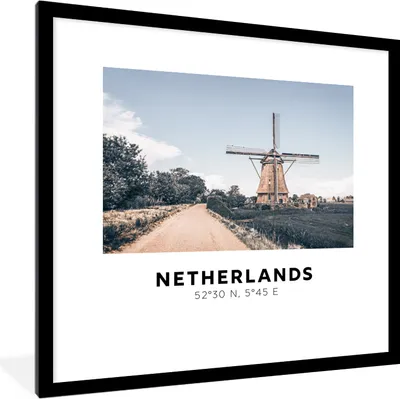 Produktbild von MuchoWow® Gerahmtes Poster Niederlande - Mühle - Natur 40x40 cm - Poster mit Schwarzem Bilderrahmen Wandposter Rahmen Foto Bilder - Poster - Plakat im Rahmen