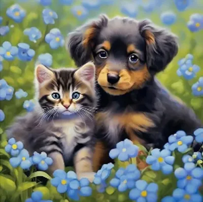 Produktbild von Norimpex Diamantmosaik - Katze und Hund in Blumen 2000913