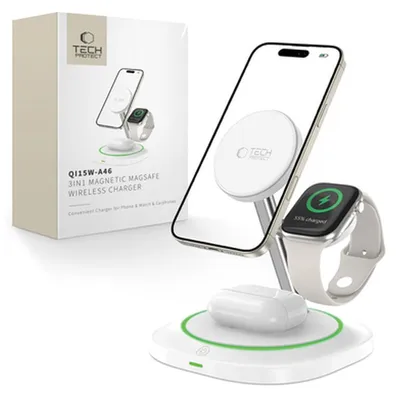 Obrázok produktu pre Tech-Protect Qi15W-A46 3v1 magnetická bezdrôtová nabíjačka Magsafe biela