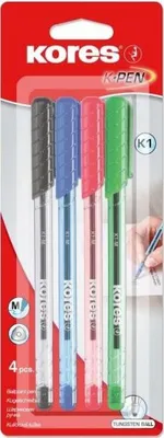 Zdjęcie produktu dla Kores® 37154 Kores® Kugelschreiber K1 transparent, Schreibfarbe:  4 St. farbsortiert, 4 St.
