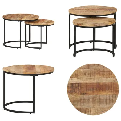 Produktbild von vidaXL Satztische 2 Stk. Rohes Mangoholz - Schreibtisch - Schachteltische - Holztisch - Schachtel-Couchtisch