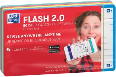 Zdjęcie produktu dla OXFORD 400137329 80 OXFORD Karteikarten FLASH 2.0 DIN A7 gelb, rot, türkis, mint liniert