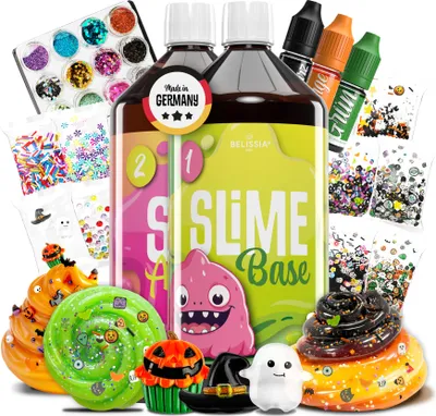 Produktbild von Belissia XXL Kinder Spiel-Schleim zum selbermachen. Halloween Set für 2KG fertigen Slime. Für Kinder ab 3 Jahre. Hergestellt in Deutschland