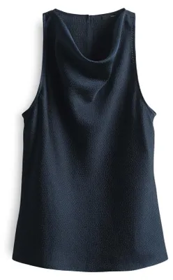 Produktbild von Bluse Ziam Ozean ärmellos, Wasserfallausschnitt, Rückenlänge 60 cm, gehämmerter Satin