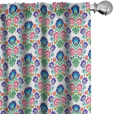 Produktbild von ABAKUHAUS Polnische Volkskunst Vorhänge, Gardinen, Slavic Blumenmotiv Wiederholung Kulturzier Festliche Grafik, 2 Stück 75 x 225 cm, Mehrfarbig