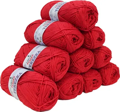 Produktbild von 10 x 50g Strickgarn Terezka 100% Baumwolle Baumwollgarn Häkelgarn, Farbe:intensiv rot