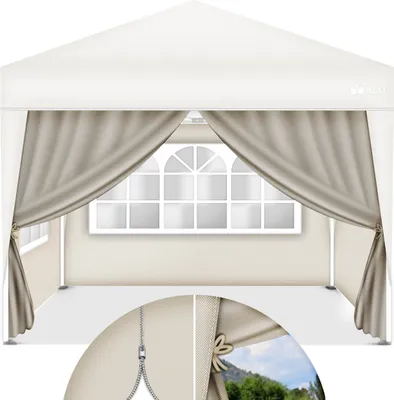 Produktbild von tillvex® 4X Seitenwand beige für Pavillon 3x3m & 3x6m | Faltpavillon Seitenteile wasserabweisend | Seitenfenster & Reißverschluss | Seitenwände für Gartenzelt Partyzelt