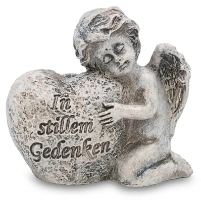 Produktbild von Grabengel mit Herz In stillem Gedenken Polyresin Grau ca. 6 cm Grabdeko