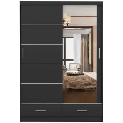 Produktbild von Schwebetürenschrank Kleiderschrank 150 cm Schwarz/Schwarz matt mit Spiegel Florence