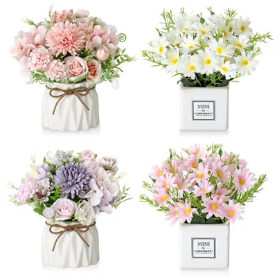 Produktbild von Kunstpflanze mit Blumen in Keramiktopf - Kunstpflanzen für Zuhause und Büro