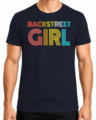 Productafbeelding van Backstreet Boys-fan, T-shirt voor heren uit de jaren '90, met opdruk over boybands, muziek en sarcasme, marineblauw, maat L