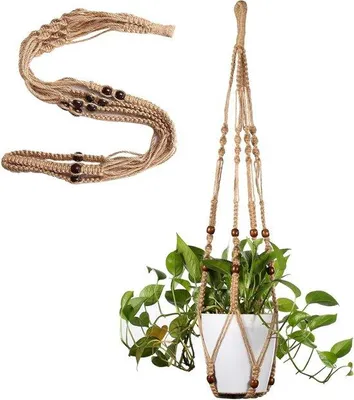 Zdjęcie produktu dla Wieszak na rośliny w stylu boho, 35 cali, z koralikami