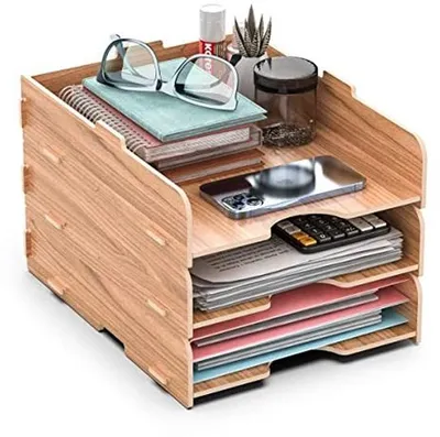 Produktbild von Famanu Stapelbare Holz-Büroablage für Dokumente und Papier - A4 Format
