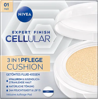 Produktbild von NIVEA Expert Finish Cellular 3in1 Pflege Cushion Make-Up 01 Hell LSF15 15ml