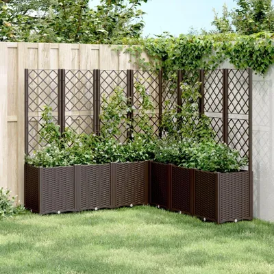 Produktbild von Pflanzbeet mit Rankgitter, Braun, 160 x 160 x 140 cm, modulares PP-Kunststoff-Pflanzbeet für Kletterpflanzen