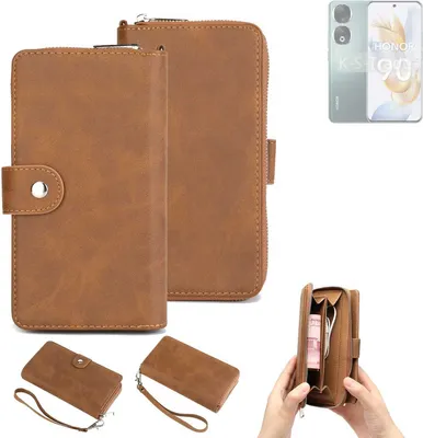 Produktbild von K-S-Trade Handyhülle Schutzhülle kompatibel mit Honor 90 & Portemonnee Tasche Handytasche Case Etui Geldbörse Wallet braun (1x)