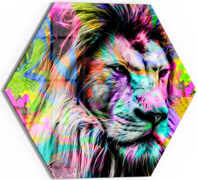 Produktbild von DEQORI Glasbild Echtglas 55x48 cm 'Grimmiger Löwe' Wandbild Bild modern Deko