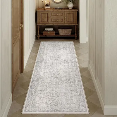 Obrázek produktu pro Vintage koberec Läufer, 60x180 cm, šedý – protiskluzový a vhodný do pračky