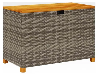 Produktbild von Gartentruhe Grau 110x55x63 cm aus Poly Rattan und Akazienholz Aufbewahrungsbox für Garten und Balkon