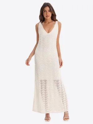 Produktbild von Damen-Strand-Maxikleid, V-Ausschnitt, ärmellos, lang, halbtransparent
