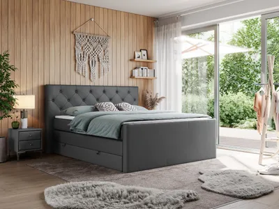 Produktbild von Doppelbett mit Multipocket-Matratze und Topper, boxspringbett mit Bettkästen - KING VELEN - 140x200cm - Dunkelgrau - H3
