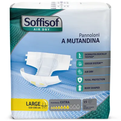 Produktbild von Soffisof Air Dry Extra - 15x Windeln für Erwachsene - Inkontinenzwindeln Unisex - 7 Tropfen, Größe L